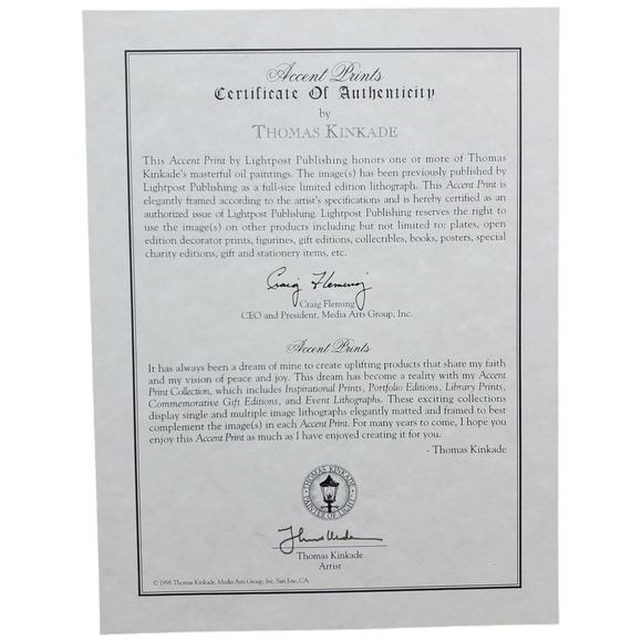 Thomas‎ Kinkade Accent Prints Framed Art Serene Cottage Psalm 23 Gold Frame - Picture 4 of 16